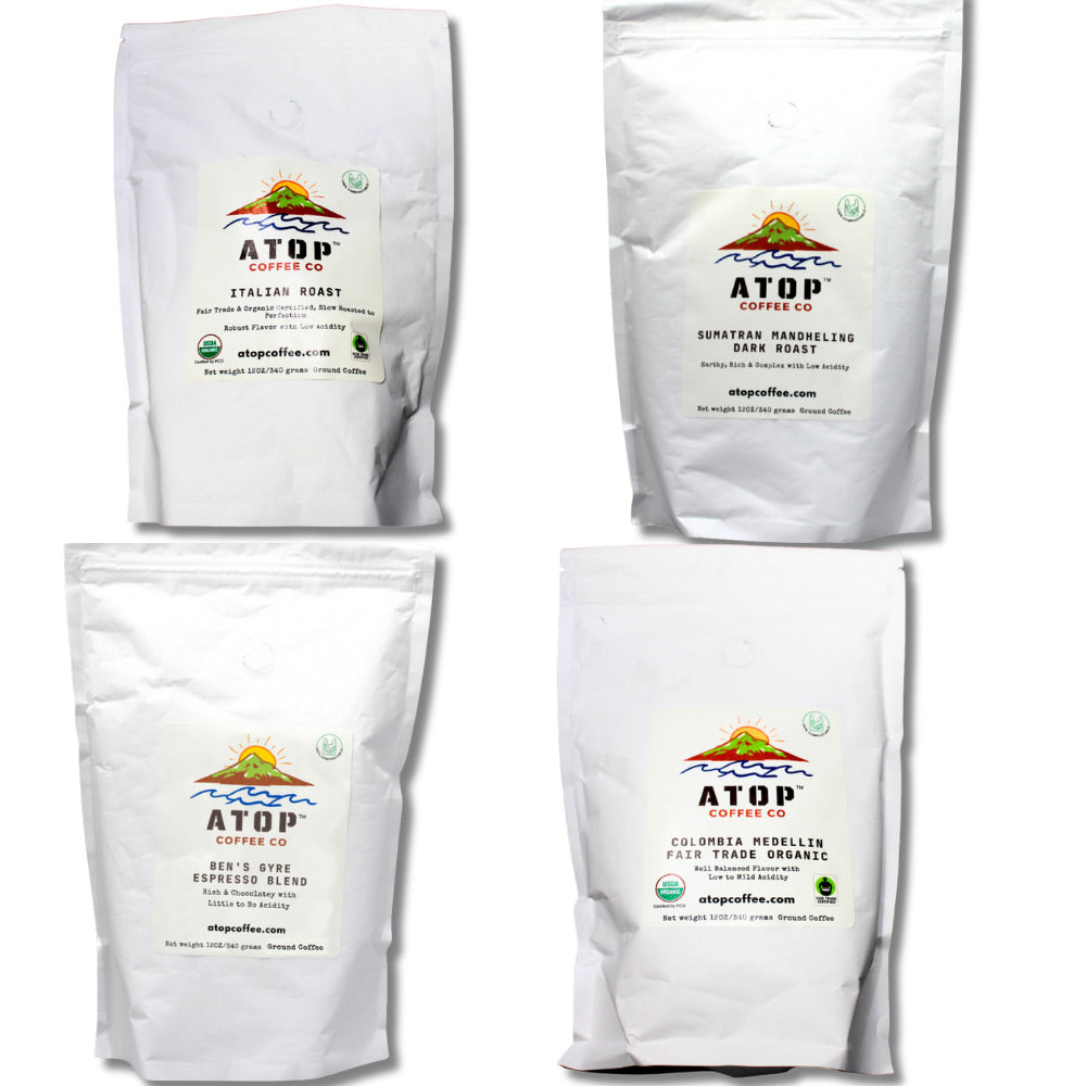 ATOP Coffee 4 Bag Dark Roast Sampler in 100% Compostable 12 oz Bags