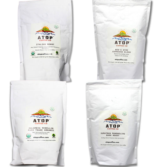 ATOP Coffee 4 Bag Dark Roast Sampler in 100% Compostable 12 oz Bags