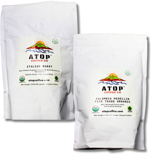 ATOP Coffee 2 Bag Sampler USDA Organic & Fair Trade Certified 12 oz Coffees