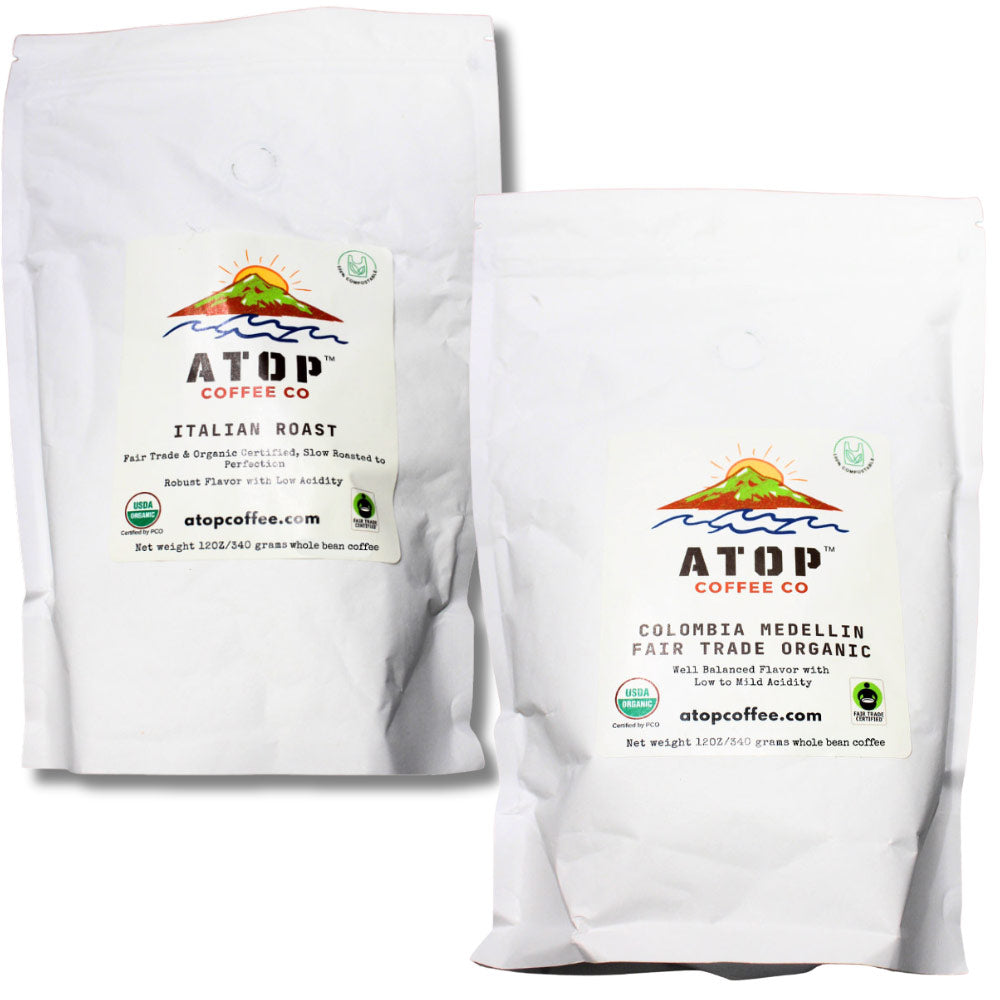 ATOP Coffee 2 Bag Sampler USDA Organic & Fair Trade Certified 12 oz Coffees