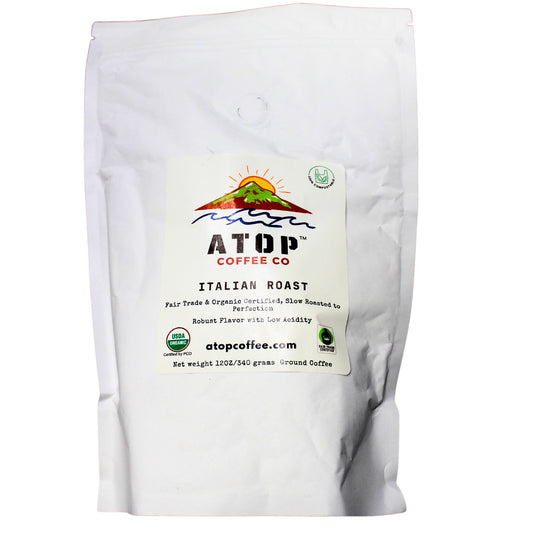 Italian Roast Certified Fair Trade & USDA Organic Coffee in 100% Compostable 12 oz Bag