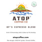 BP's Espresso Blend Dark Roast Coffee 12 oz bag label closeup