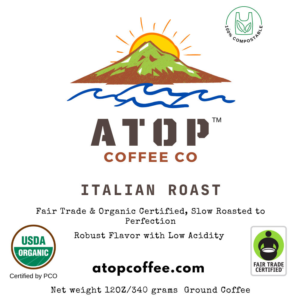 Italian Roast Coffee 12 oz label closeup