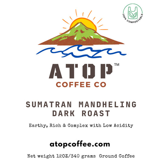 Sumatran Mandheling Dark Roast Coffee 12 oz label closeup